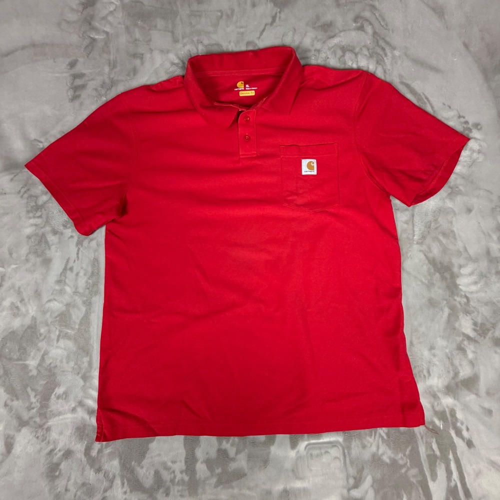 Carhartt Mens XL Red Short Sleeve Pocket Polo Shirt Original Fit Pique Knit